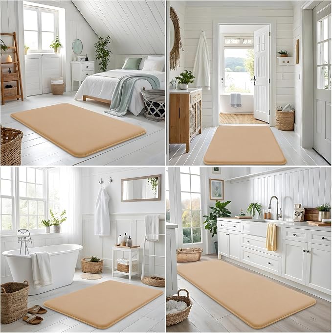 Smiry Memory Foam Bath Mat 36x24, Extra Soft and Absorbent Bathroom Rugs | Camel, Quick Dry Machine Washable Non-Slip Bath Mat for Bathroom Floor, Shower and Tub