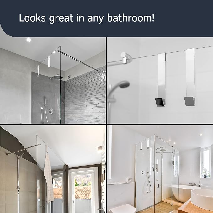 8" Shower Hooks, Chrome, 2 Pack - Shower Towel & Door Hook for Frameless Glass Door