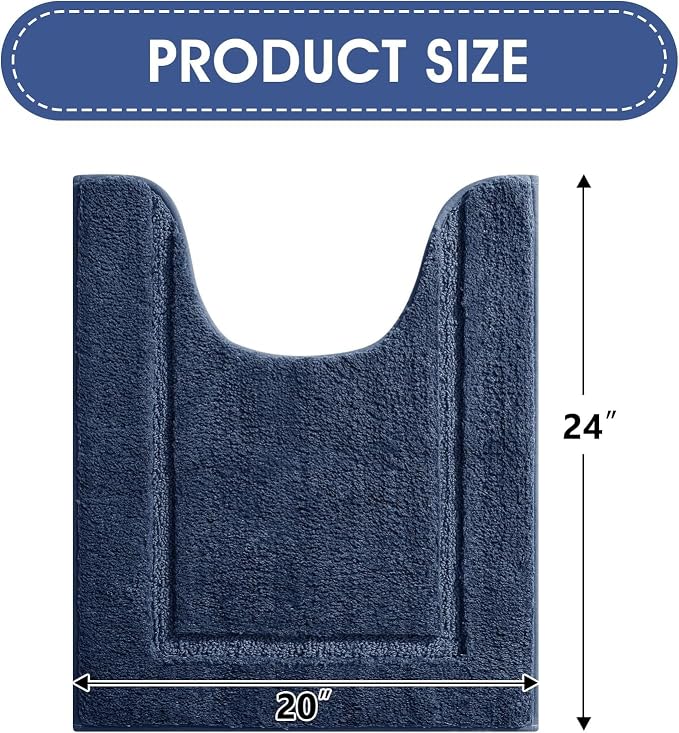 IM HOME Toilet Rugs, Ultra Soft Thick Plush Fluffy Microfiber Absorbent Contour Bathroom Rugs for Toilet, Non-Slip Backing, Machine Washable Bath Mats for Bathroom, Tub, Navy Blue/U-Shaped 24"x20"
