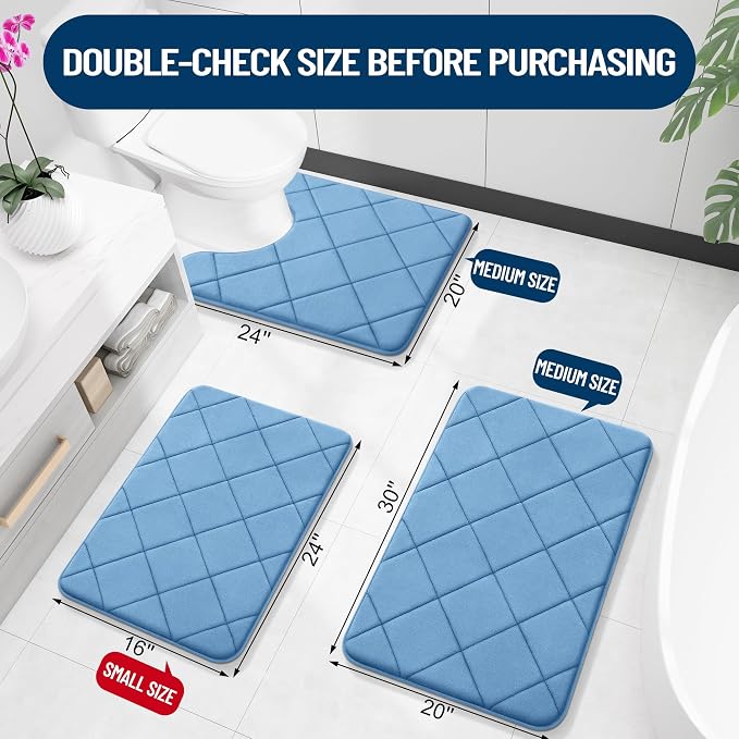 OLANLY Memory Foam Bath Mat 70x24, Ultra Soft and Absorbent Bathroom Rugs | Blue, Quick Dry, Machine Washable Shower Bath Rugs, Comfortable Bath Carpet for Bathroom Floor, Tub and Shower