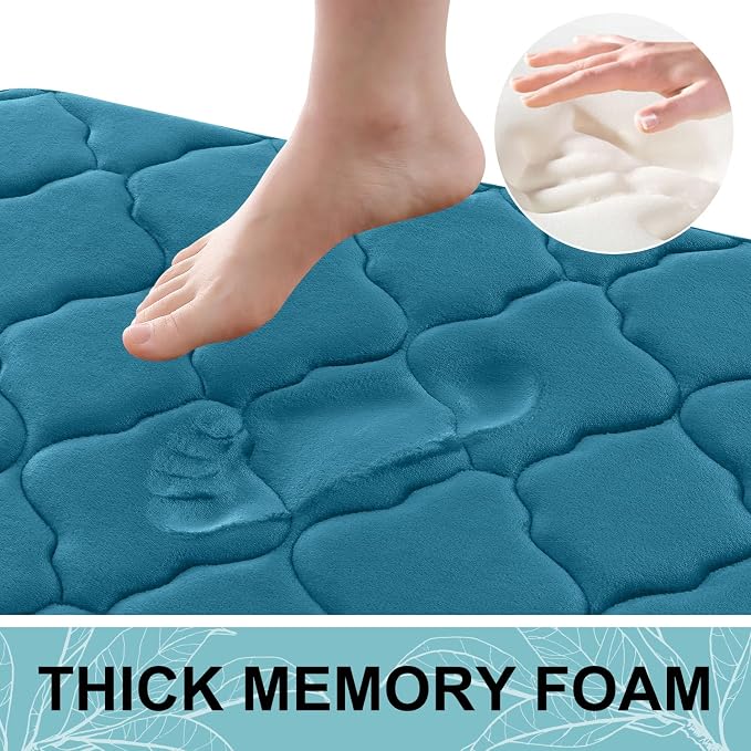 OLANLY Memory Foam Bath Mat Rug 70x24, Soft Bathroom Rugs, Peacock Blue | Thick Absorbent Carpet, Non-Slip Backing, Machine Washable, for Bathroom Floor, Tub, Shower and Home Decor Accessories