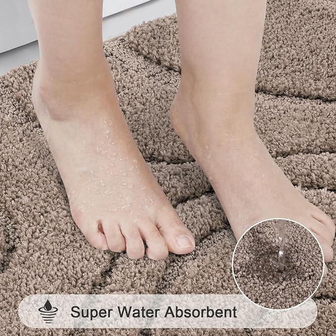 HEBE Bathroom Rugs Sets 5 Piece, Non Slip Washable Absorbent Bath Mat Set | Super Soft Plush Microfiber Bathroom Mats with Runner Set, Solid Bathmat with U-Shaped Toilet Rug Cover Set for Tub, Shower