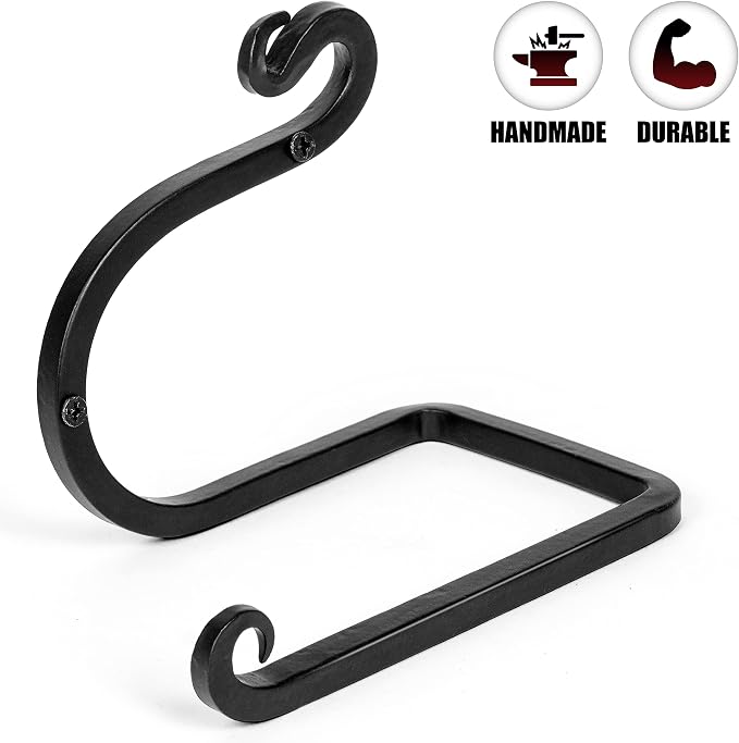 Blacksmith Handmade Toilet Paper Holder - Wrought Iron Rustic Wall Mount Tissue Holder for Bathroom, Toilet Paper Roll Holder for Farmhouse Style Homes & Vintage Houses - Black, 6 x 4.4 Inches