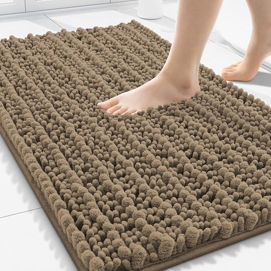 Smiry Bathroom Rugs 30X20, Extra Soft Rubber Backing Chenille Bath Mats | Camel Machine Washable Non Slip Quick Dry Bath Mats for Bathroom Floor, Tub, Shower, Home Decor Accessories