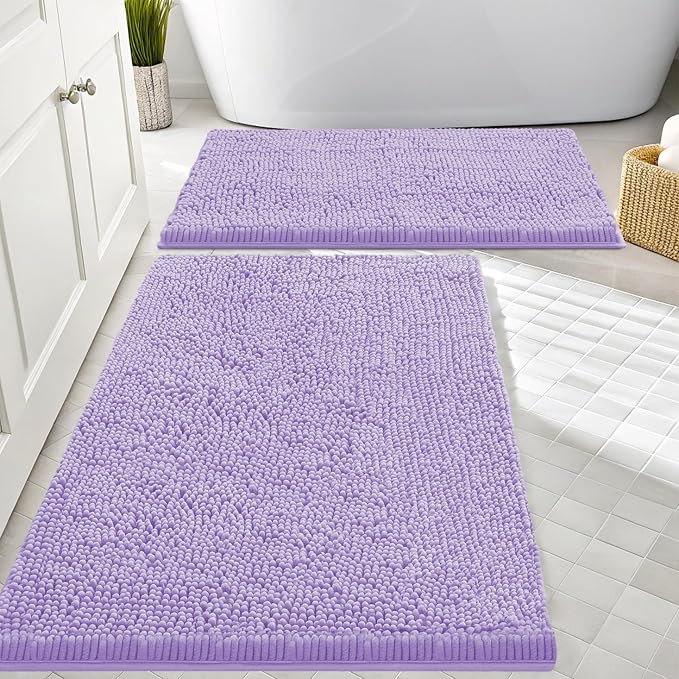 Smiry Chenille Bathroom Rugs Sets 2 Piece (30x20+24x16, Purple) | Soft Absorbent Machine Washable Non Slip Shaggy Bath Rug Set for Tub, Shower, and Floor, Home Decor