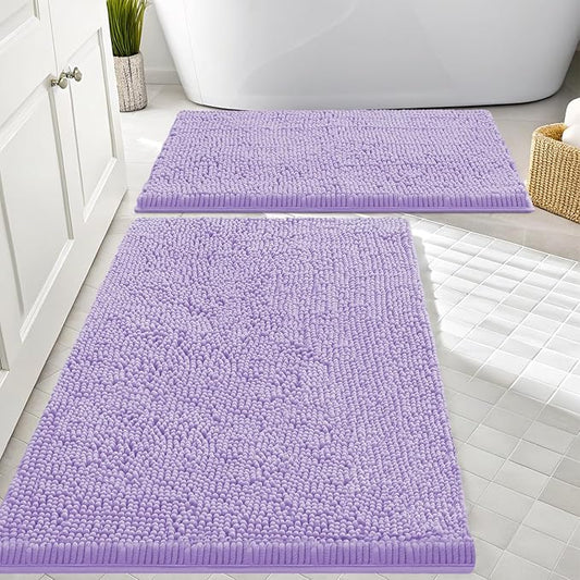 Smiry Chenille Bathroom Rugs Sets 2 Piece (30x20+24x16, Purple) | Soft Absorbent Machine Washable Non Slip Shaggy Bath Rug Set for Tub, Shower, and Floor, Home Decor