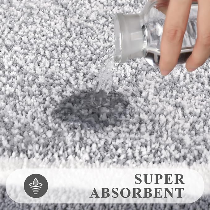 Pauwer 3 Piece Bathroom Rug Set, Non Slip Washable Bath Mat, Light Grey | Soft Plush Microfiber, Super Absorbent Floor Carpet, U Shaped Toilet Mats, Quick Dry, Shaggy Shower Rugs Runners