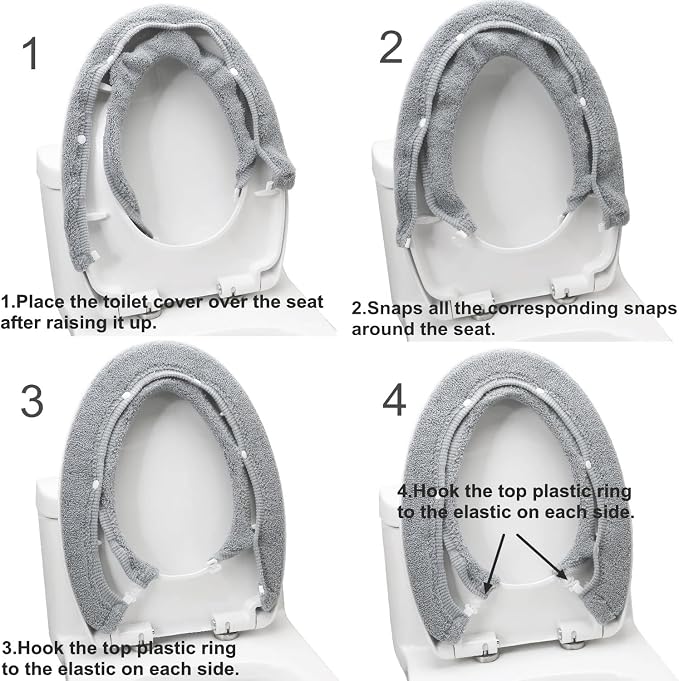 Bathroom Soft Thicker Warmer Stretchable Washable Cloth Toilet Seat Cover Pads (Gray/3pcs)
