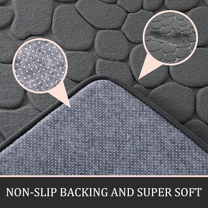 YIHOUSE Bathroom Rugs Mat Set, Memory Foam Bath Mat 2 Piece Dark Grey | 17x24&20x46, Non Slip, Water Absorbent, Washable, Bath Mat For Bathroom, Sink and Toilet