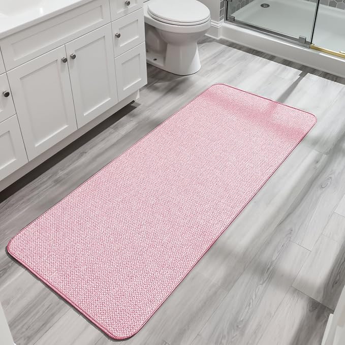 Bosap Bath Mat,Ultra Thin Bathroom Runner Rugs,Large Bath Mats for Bathroom,Quick Dry,Non-Slip,Machine Washable,Low Pile,Bath Rug,Shower Outside,Sink,Home Decor Accessories.Pink,3'x4'(36x48inch)