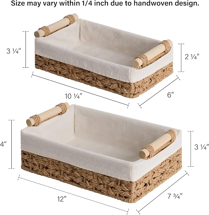StorageWorks Bathroom Baskets for Organizing, Small Wicker Basket for Bathroom Organizer, Round Paper Rope Storage Basket for Bathroom Countertop, Set of 2