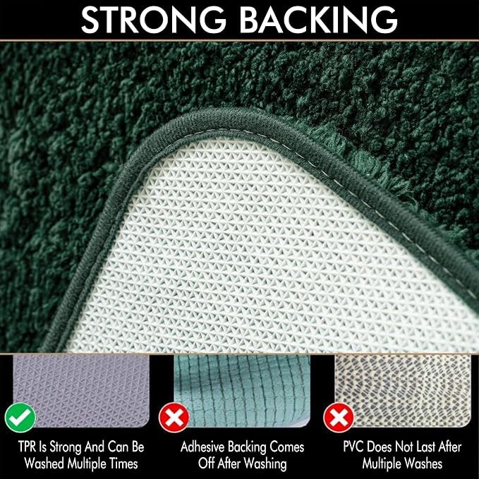 MIULEE Dark Green Bathroom Rugs Set 2 Piece Soft Bath Mats 20x24+16x24 Inch | Absorbent Microfiber Bath Mat and U-Shaped Toilet Rug, Non Slip, Quick Dry, for Bathroom Floor Tub Showers, Machine Washable