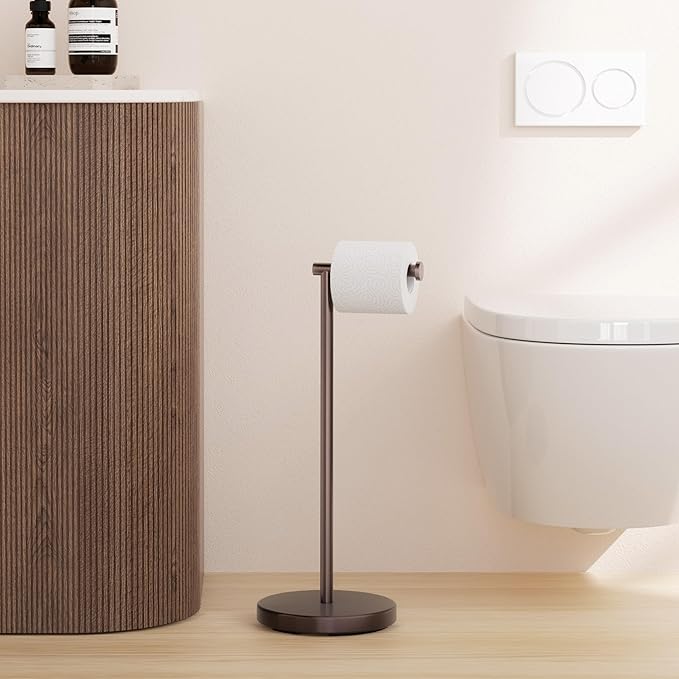 KES Bronze Toilet Paper Holder Stand, Heavy Base, 18/8 Stainless Steel | Freestanding Design, Anti-Slip Padded Base, 1-Minute No-Drill Assembly, Fits All Roll Sizes, Compact 8-Inch Base