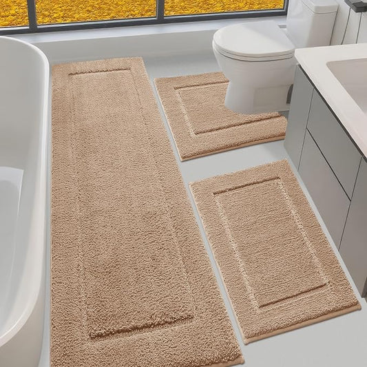 IM HOME Bathroom Rugs Sets 3 Piece, Ultra Soft Thick Plush Fluffy Microfiber Absorbent Bath Mat, Non-Slip Backing, Machine Washable Bath Mats for Bathroom Floor, Tub, Toilet and Shower, Brown