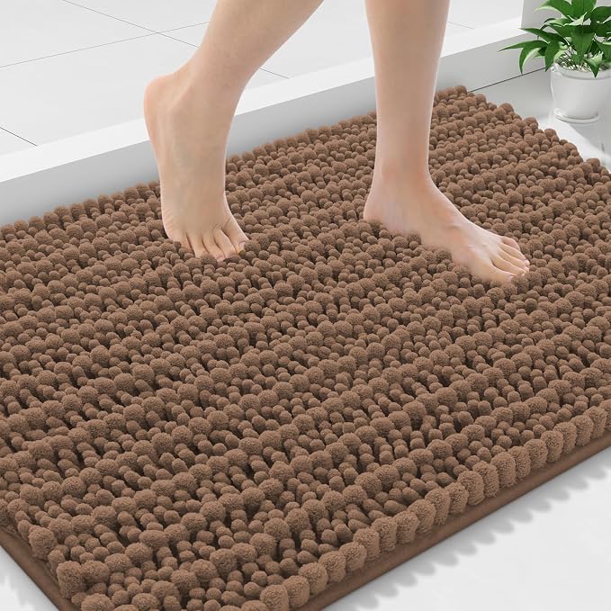 Smiry Bathroom Rugs 36X24, Extra Soft Rubber Backing Chenille Bath Mats | Mocha Machine Washable Non Slip Quick Dry Bath Mats for Bathroom Floor, Tub, Shower, Home Decor Accessories