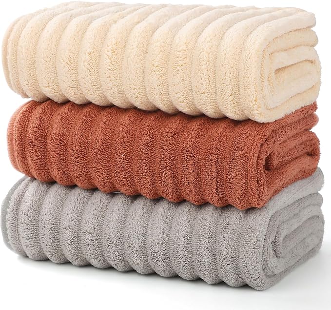 Luxury 3-Piece Quick-Dry Bath Towel Set – Ultra Soft Microfiber Towels | Hand Bath Towels for Bathroom, Pool, Home, Sports Gym & Travel – Elegant Twill Design (14”x 29.6”)