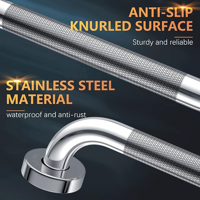 12 Inch Anti-Slip Shower Grab Bar, iMomwee Chrome Stainless Steel Bathroom Grab Bar Handle with Textured Grip, Shower Balance Bar, Safety Hand Rail Support, Handicap Elderly Senior Assist Bath Handle