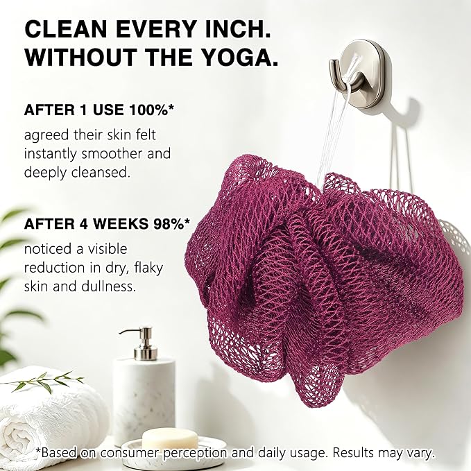 UJFQBH African Net Sponge Authenti, Exfoliating Body Scrubber for Back and Hard to Reach Areas, Gentle Daily Exfoliation for Deep Cleansing, Quick Drying Shower Essential, Berry Pink 3 Pack