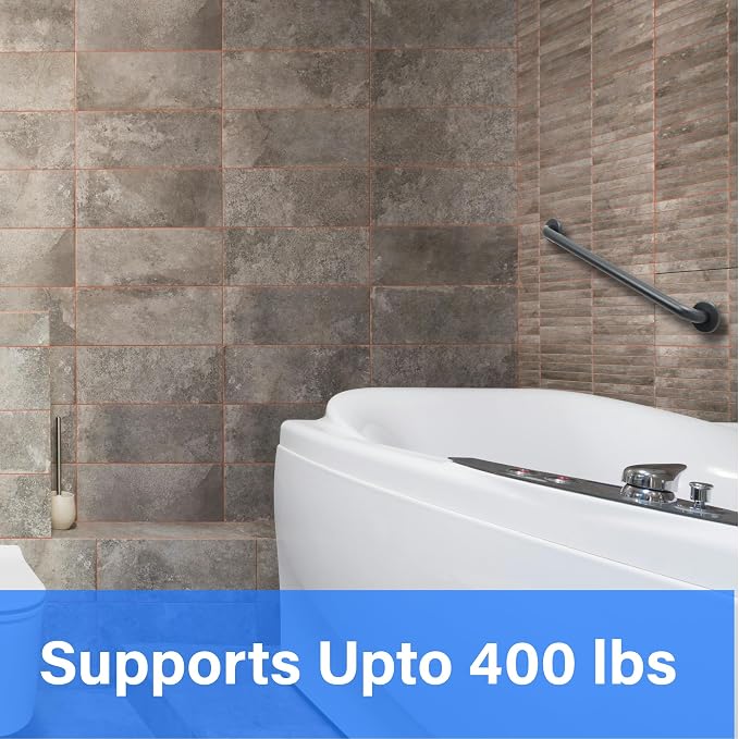 18” Shower Handle Smooth Grip | 304 Stainless Steel Grab Bars for Bathtubs and Showers | Matte Black ADA Standard Hand Rails for Seniors, Children, Injured People | Supports Upto 400lbs