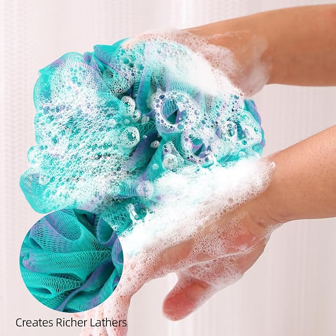 Loofah Sponge Shower Loofahs 4 Colors Bath Sponges Body Scrubbers | Mesh Balls Luffa for Rich Lather Exfoliating Wash Back Scrubber Bathroom Men Women 4 Pack Cleaning Bathing Accessories
