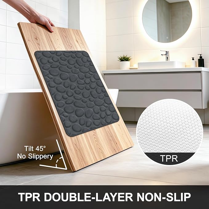 Stone Bath Mats, Non-Slip Memory Foam Bath Rugs, 20x32 Darkgray | TPR Rubber Backing,Ultra Soft,Highly Absorbent,Machine Washable,Quick Dry for Tub and Shower, Home Decor Accessories