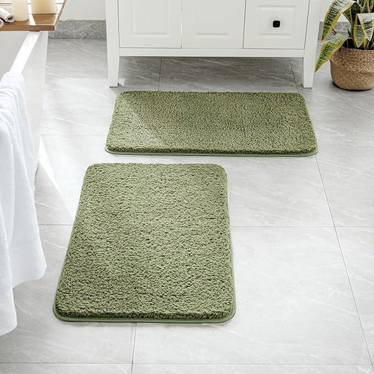 MIULEE Sage Bathroom Rugs Set 2 Piece Small Soft Bath Mats 16x24 Inch | Soft Absorbent Microfiber Bath Rugs, Non Slip, Quick Dry, Fluffy Bath Rugs for Bathroom Floor Tub Showers, Machine Washable