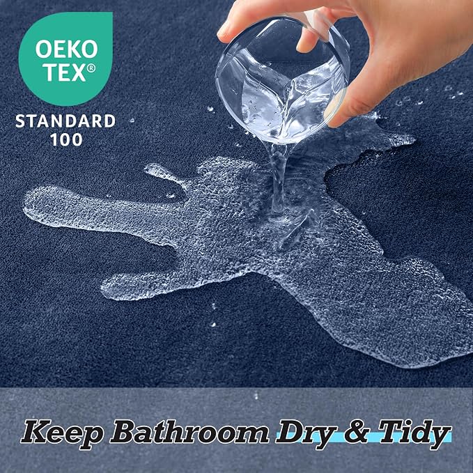 Bathroom Rugs Sets 3 Piece, Non-Slip & Quick Dry Bath Mat Set, Ultra Soft Velvet Bath Rugs for Bathroom, Toilet and Shower Floor, Navy