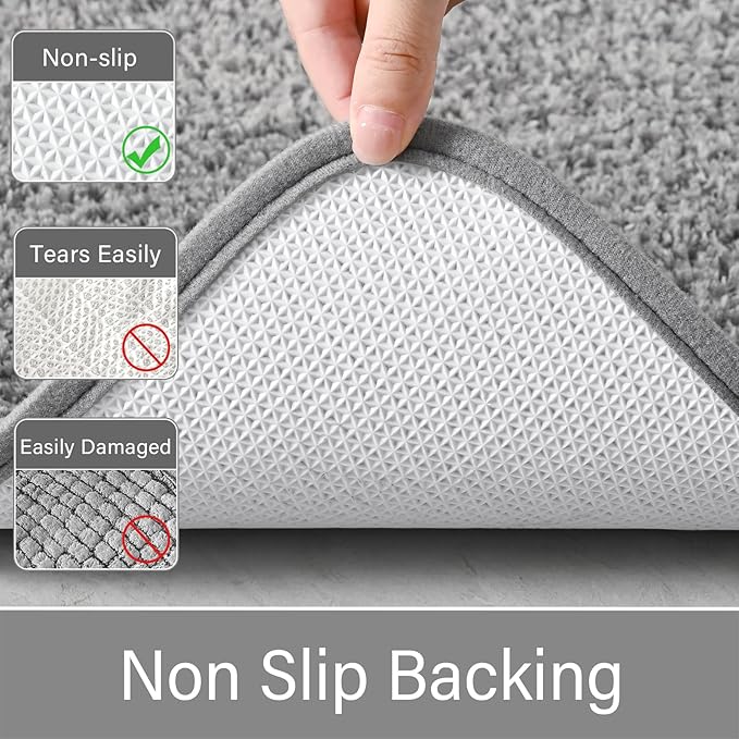 LOCHAS Bathroom Rugs Sets 3 Piece, Microfiber Bath Mat Set Non Slip, Grey | Washable Absorbent Toilet Rug, Shaggy Soft Cozy Quick Dry
