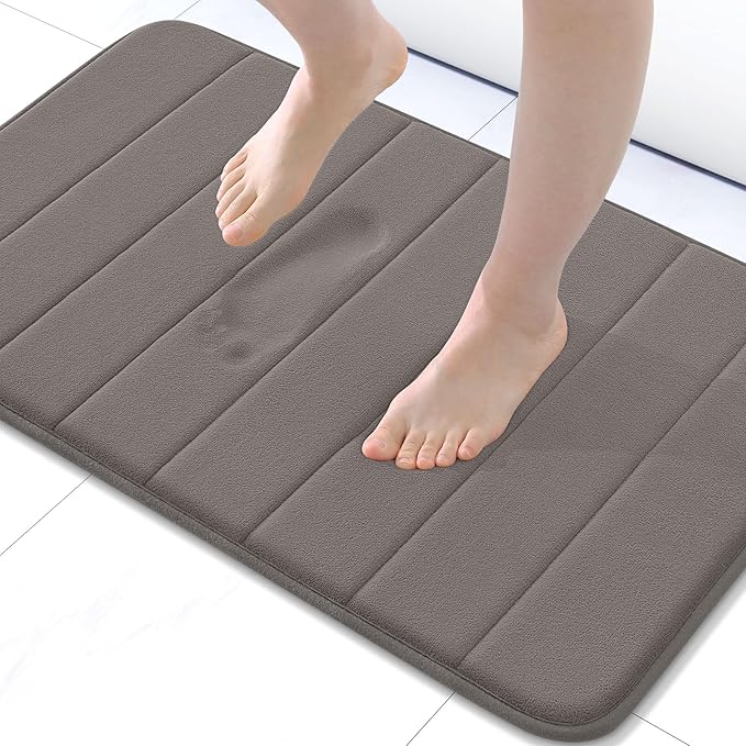 Buganda Memory Foam Bath Mat 30 x 20, Ultra Soft Absorbent Bathroom Rugs | Taupe, Machine Washable Quick Dry Bath Mats for Bathroom Floor, Shower and Tub, Home Decor Accessories