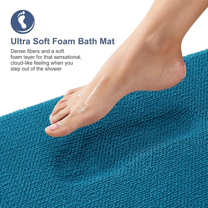 OLANLY Memory Foam Bathroom Rugs 36x24, Absorbent Bath Mat, Peacock Blue | Soft Quick Dry Bath Rugs, Non-Slip, Machine Washable Carpet for Bathroom Floor, Tub and Shower, Home Decor Accessories