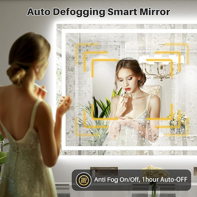 60x40 LED Bathroom Mirror, Dual Lit Anti-Fog Wall Vanity Mirror | 3 Color Dimmable, Memory Function, HD Reflection Tempered Glass, ETL Listed, IP54 Waterproof