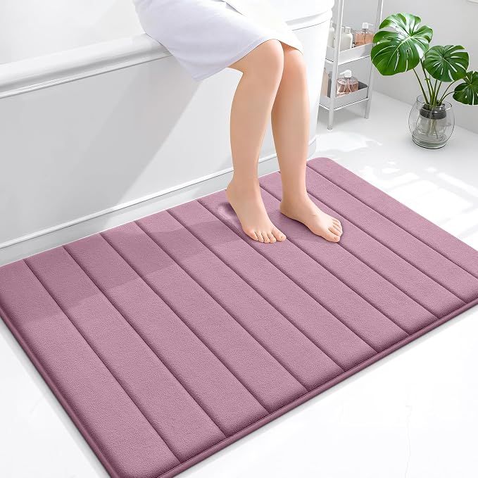 OLANLY Memory Foam Large Bath Mat 44x32, Super Soft Absorbent Bathroom Rugs | Deep Plum, Quick Dry Bath Rug, Machine Washable Shower Floor Mats, Bathmat Carpet for Bathroom Floor, Tub and Shower