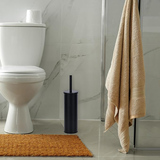 Toilet Plunger with Holder for Bathroom - Deep Cleaning - Heavy Duty - Strong Efficient Suction Cup - Household Essentials - Household Supplies, Matte Black