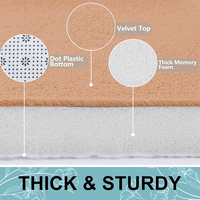 Smiry Memory Foam Bath Mat 30x20, Extra Soft and Absorbent Bathroom Rugs | Peach, Quick Dry Machine Washable Non-Slip Bath Mat for Bathroom Floor, Shower and Tub
