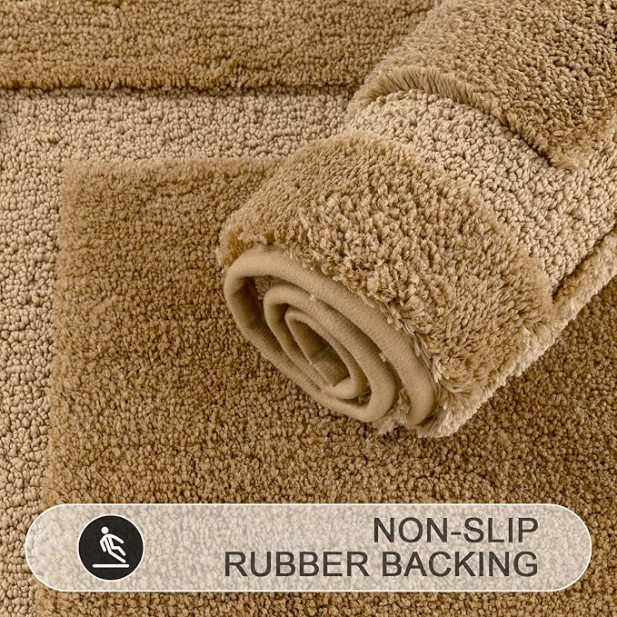 SHACOS Microfiber Bathroom Rugs Set of 3 with Toilet Lid Cover Non Slip | Washable Bath Mat Absorbent Bathroom Carpet 16"x24"+U Shape Toilet Rug 20"x24"+Toilet Lid Cover 19"x21", Mustard
