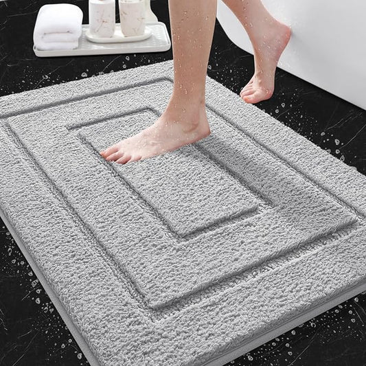 IM HOME Bathroom Rugs, Ultra Soft Plush Fluffy Microfiber Absorbent Bath Mat, Non-Slip Backing, Machine Washable Bath Mats for Bathroom Floor, Tub and Shower, Grey/24"x17"/Bordered