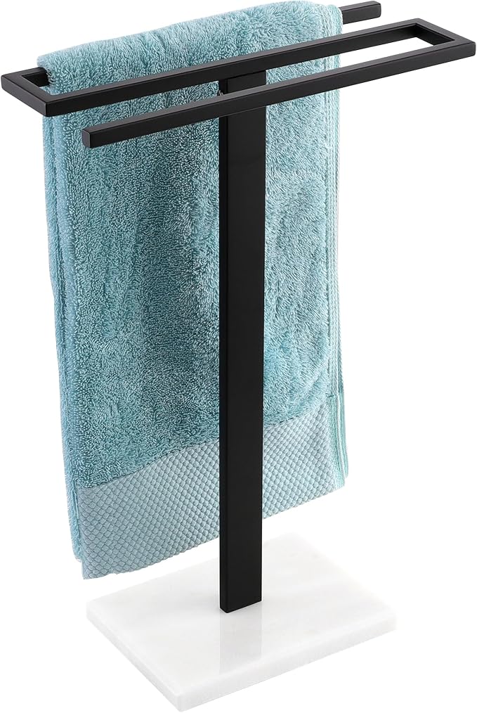 KES Black Hand Towel Holder, Free Standing Towel Rack Towel Stand S-Shape with Marble Base for Bathroom Countertop SUS304 Stainless Steel Matte Black, BTH223-BK