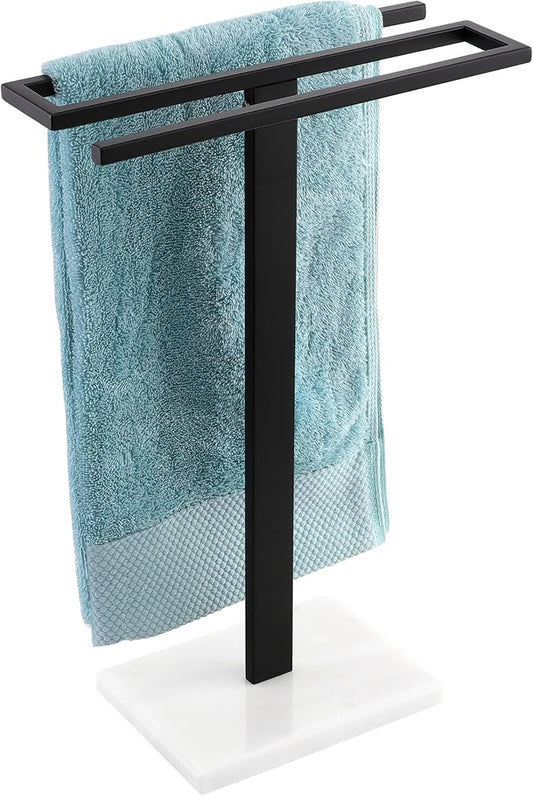 KES Black Hand Towel Holder, Free Standing Towel Rack Towel Stand S-Shape with Marble Base for Bathroom Countertop SUS304 Stainless Steel Matte Black, BTH223-BK