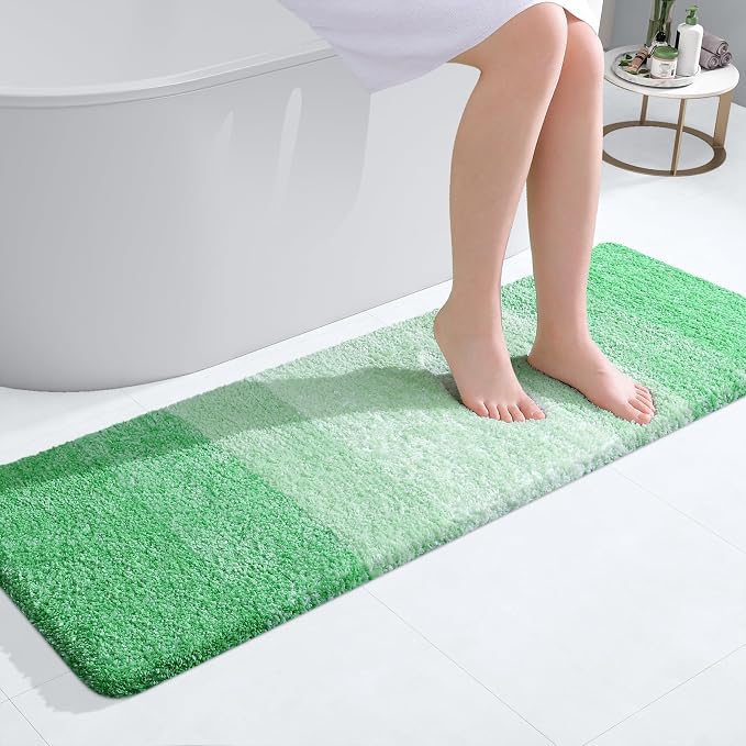 OLANLY Bathroom Runner Rug 47x17, Extra Soft Absorbent Microfiber Bath Rugs | Green, Non-Slip Quick-Drying Rubber Backing, Machine Washable Long Bath Mat for Floor, Tub and Shower, Home Decor Accessories