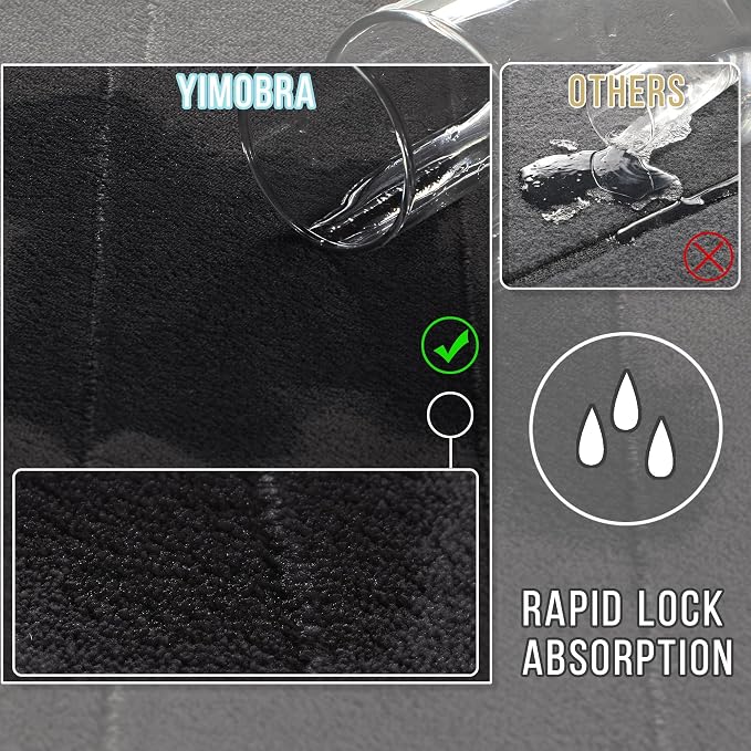 Yimobra Large Bath Mat 36"x24", Super Soft Quick Dry Memory Foam Bathroom Rug, Water Absorbent, Non Slip Backing Machine Washable for Tub Shower, Thick Comfort Support, Black