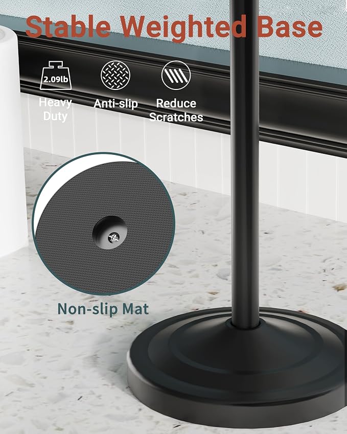18" Hand Towel Holder Stand, Stainless Steel Free Standing Towel Rack Bar,Double Ring Towel Hanger with Weighted Base, Towel Hardware for Bathroom Vanity Kitchen Countertops(Matte Black)