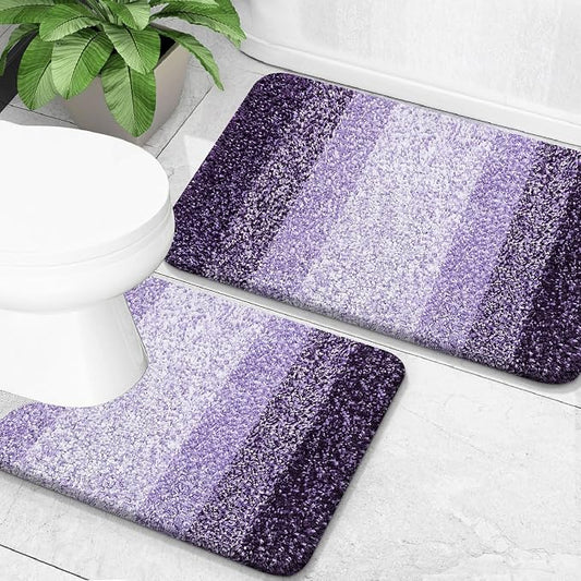 OLANLY Micorfiber Bathroom Rug Set 2 Piece, 24"x16"+U-Shaped 24"x20" | Violet, Soft Absorbent Bath Mats and Contour Toilet Rug, Non-Slip, Machine Wash Dry, Plush Shaggy Bath Mats for Bathroom