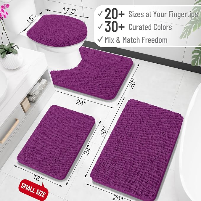 OLANLY Bathroom Runner Rugs 59x24, Extra Soft Absorbent Chenille Bath Rugs | Purple, Quick-Drying Rubber Backing, Washable Long Bath Mat for Bathroom Floor, Tub and Shower, Home Decor Accessories