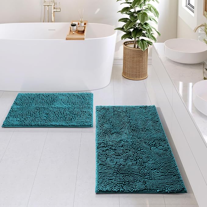 Hearth & Harbor Bathroom Rugs, Chenille Bath Mat - Machine Washable Bath Mats for Bathroom Non-Slip Backing Rubber, Quick Dry Bathroom Mat