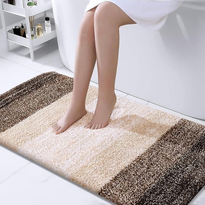 OLANLY Bathroom Runner Rug 40x24, Extra Soft Absorbent Microfiber Bath Rugs | Light Brown, Non-Slip Quick-Drying Rubber Backing, Washable Long Bath Mat for Floor, Tub and Shower, Home Decor