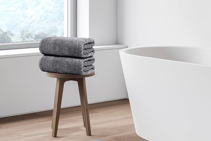 4 Piece Extra Large Bath Towels 30 x 60 Inches, Dark Grey | 100% Cotton, Larger & Lighter Weight, Quicker to Dry, Super Soft and Absorbent, Perfect for Bathroom