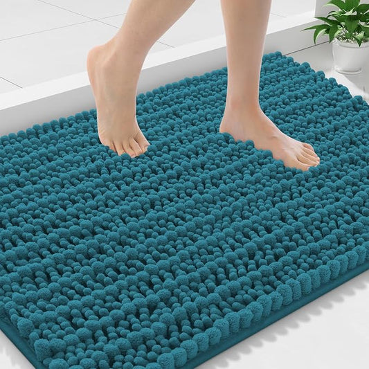 Smiry Bathroom Rugs 36X24, Extra Soft Rubber Backing Chenille Bath Mats | Lake Blue Machine Washable Non Slip Quick Dry Bath Mats for Bathroom Floor, Tub, Shower, Home Decor Accessories