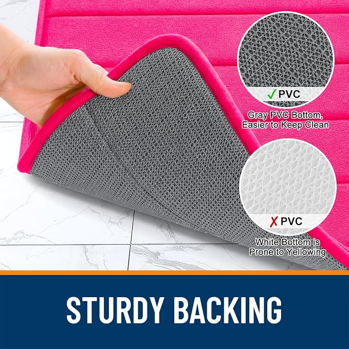 OLANLY Memory Foam Bath Mat 35x24, Super Soft and Absorbent Bathroom Rugs | Hot Pink, Quick Dry Bath Rug, Machine Washable Shower Floor Mats, Bathmat Carpet for Bathroom Floor, Tub and Shower