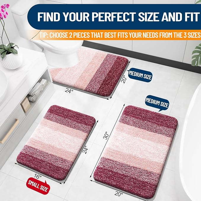 OLANLY Micorfiber Bathroom Rug Set 2 Piece, 30"x20"+24"x16" | Red, Soft Absorbent Bath Rug Set, Non-Slip, Machine Wash Dry, Plush Shaggy Bath Mats for Bathroom