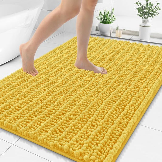 Smiry Bathroom Rugs 47X24, Extra Soft Rubber Backing Chenille Bath Mats | Yellow Machine Washable Non Slip Quick Dry Bath Mats for Bathroom Floor, Tub, Shower, Home Decor Accessories